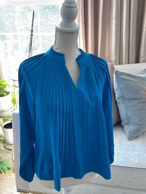 Alfani Royal Blue Pleated Split-Neck Blouse